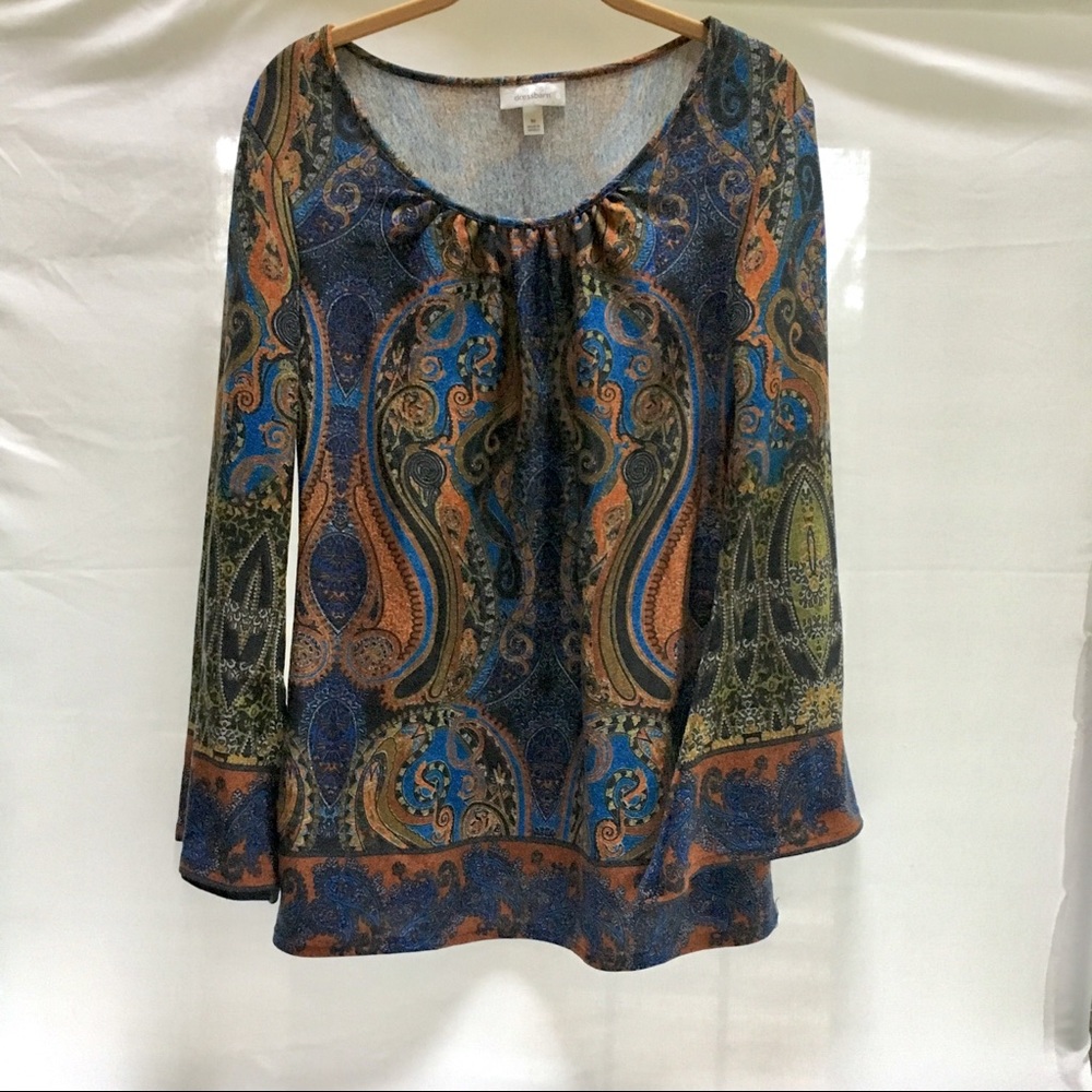 Dress Barn Long bell sleeve paisley top Medium